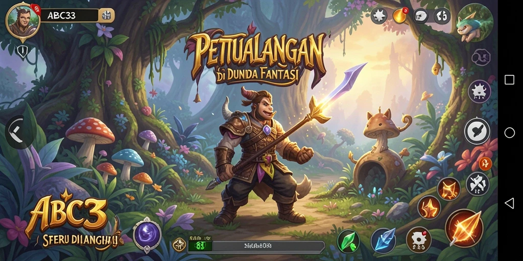 Screenshot utama ABC33 menampilkan karakter menjelajahi dunia petualangan.