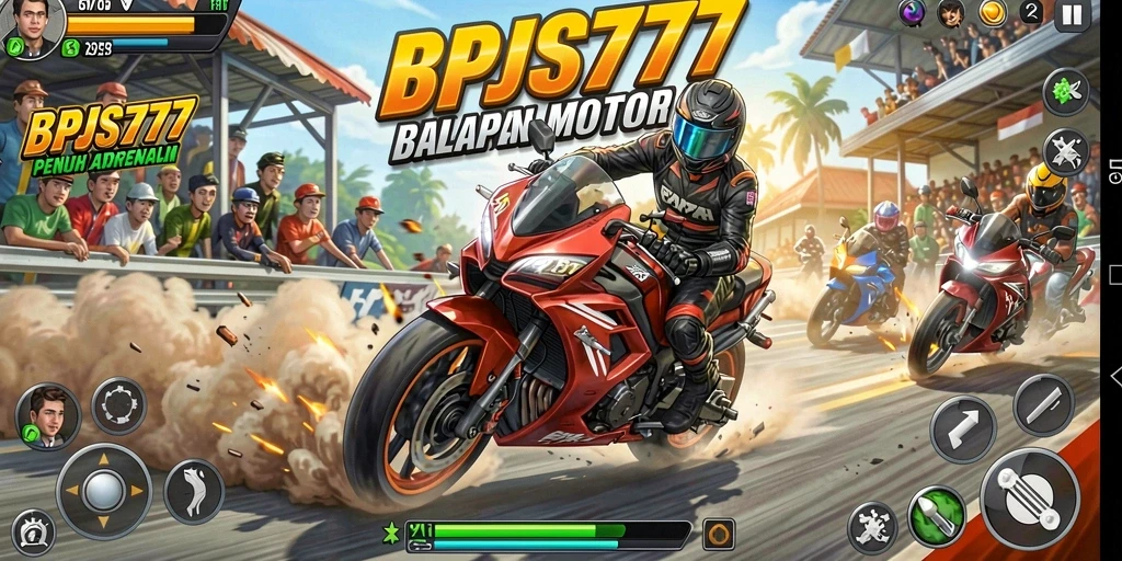 Tampilan gameplay balapan motor yang seru dan mendebarkan.