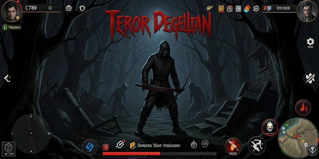 Screenshot gameplay C789 menampilkan momen menakutkan dalam kegelapan.
