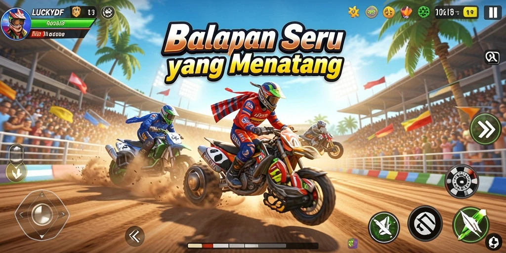 Tampilan gameplay menegangkan di LUCKYDF dengan mobil balap yang cepat.