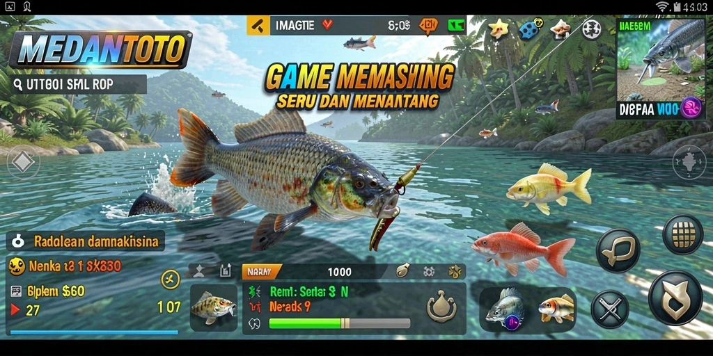 Tampilan screenshot gameplay MEDANTOTO dengan ikan berwarna-warni dan latar belakang yang menakjubkan.