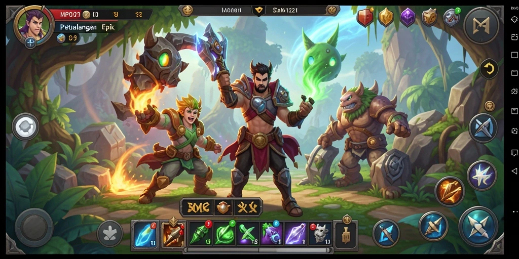 Screenshot gameplay MPO1221 menampilkan karakter dalam aksi pertempuran RPG.
