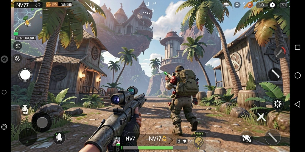 Tampilan gameplay seru di NV77 dengan pertarungan yang menegangkan.