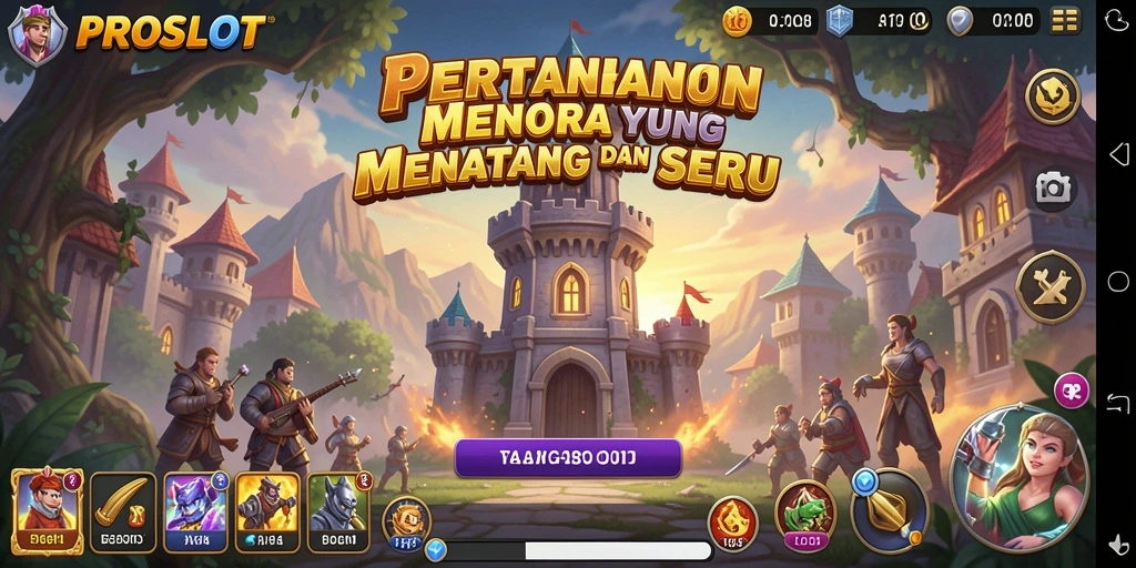 Tampilan gameplay seru PROSLOT dalam pertahanan menara.