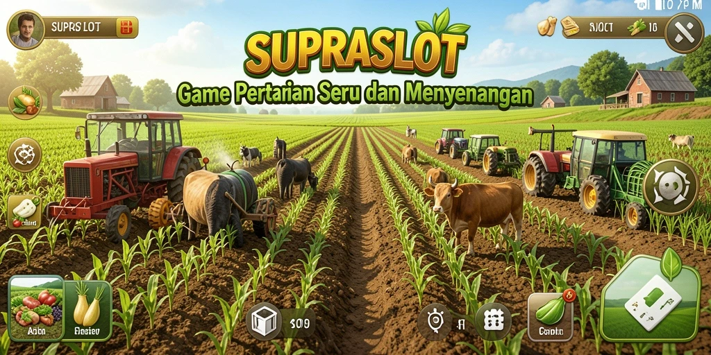 Gameplay seru dalam SUPRASLOT menampilkan aktivitas bertani yang menarik.