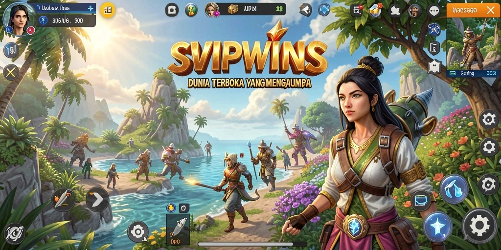Screenshot dari gameplay SVIPWINS dengan pemandangan luas yang menakjubkan.